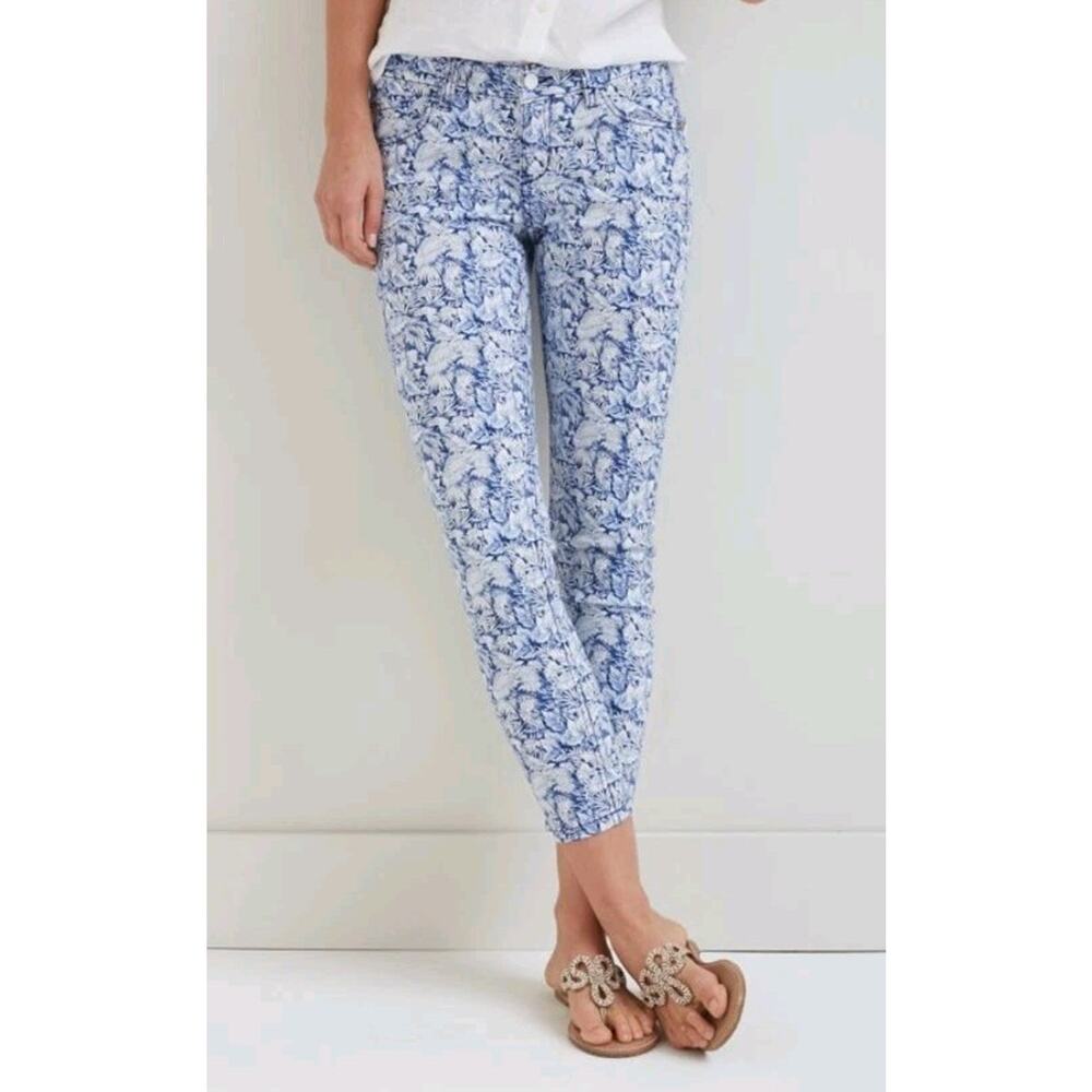 Tommy Bahama Wall of Palms Ankle Pants Jeans Low Rise Blue White print